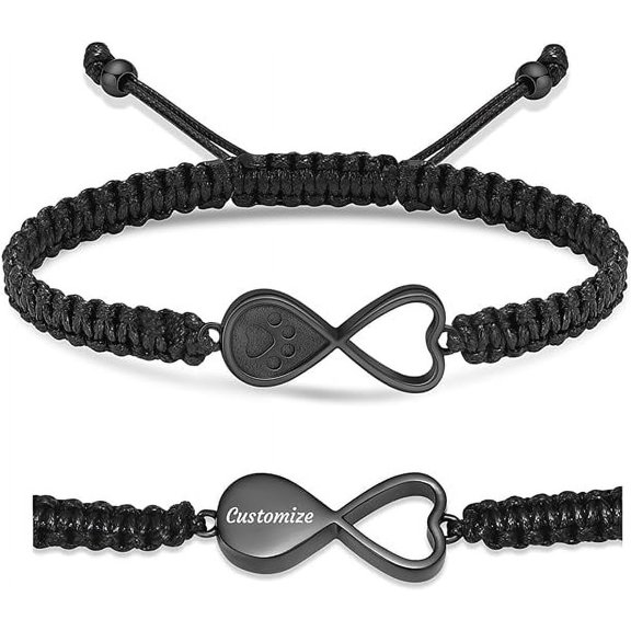 Infinity Heart Urn Bracelet for Ashes Pets Dog Cat Paw Print Cremation Jewelry Keepsake Braided Rope Adjustable Bangle Memorial Gift for Women Men