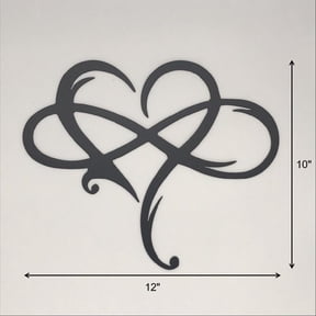 Infinity Heart Wrought Iron Wall Art Decor, Metal Ornament Indoor Vintage Style 25x30cm, Rust Proof Finish for Bedroom Living Room Gift