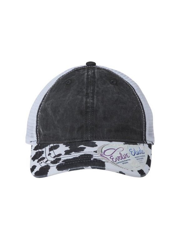 B97695100 Women Printed Visor with Mesh Back Cap, Black, Leopard & Khaki - Adjustable