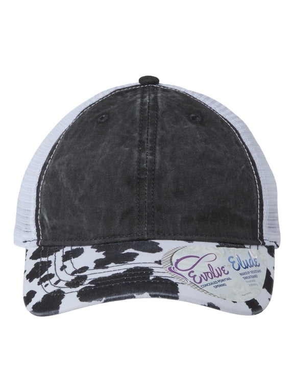 - Women's Animal Print Mesh Back Cap - JANET - Black/ Cow/ White