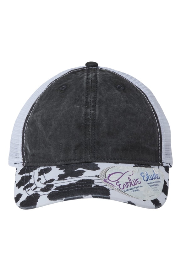 - Women's Animal Print Mesh Back Cap - JANET - Black/ Cow/ White