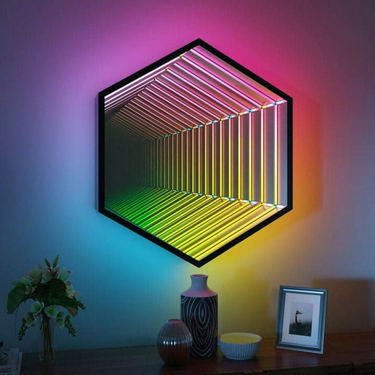 Infinity HexaMirror - LED Wall Mirror, Geometric RGB Colour Changing Wall  Decor.