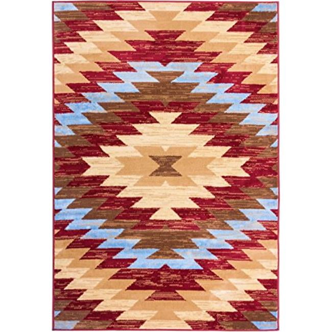 Southwestern Red and Beige Synthetic Area Rug 5' x 7'