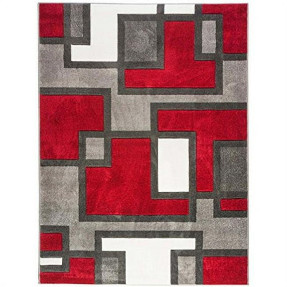 Infinity Home Ruby Imagination Squares Area Rug - Red - 7 ft. 10 in. x 9 ft. 10 in.