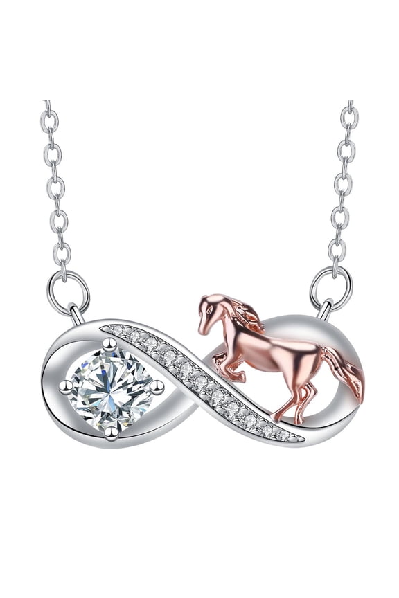 Infinity Horse Necklace with April Birthstone Jewelry Gifts for Women Diamond CZ Crystal Equestrian Pendant Birthday Valentine's Day Gift for Horse Lovers Mom Wife Eternal Love Symbol Necklace C113