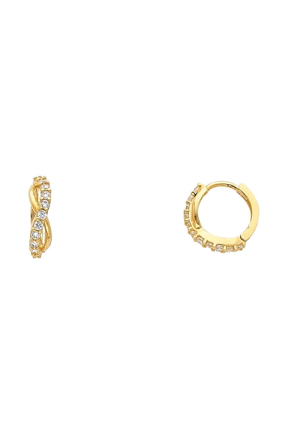 Infinity Huggie Hoop Earrings CZ Solid 14k Yellow Gold Huggies Round Love Stylish Fancy Small 10 mm