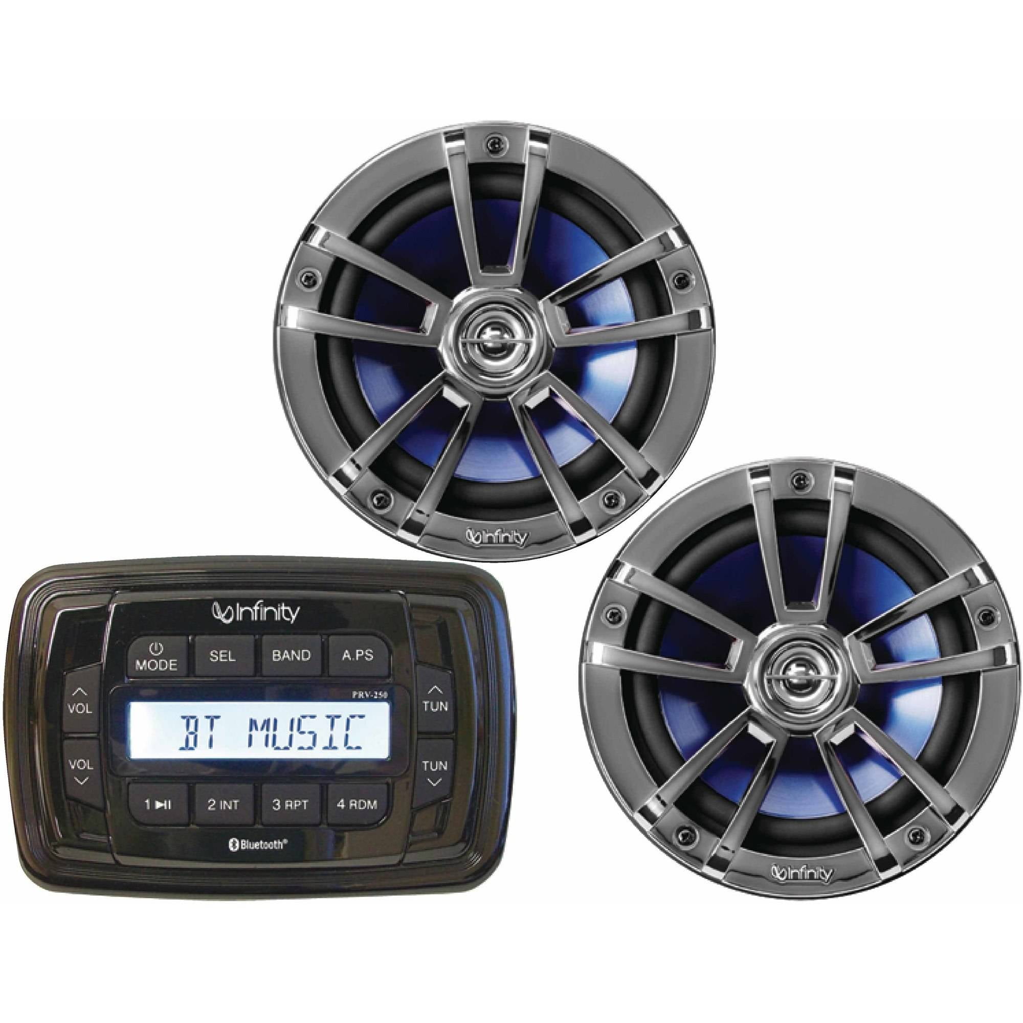 CWR WHOLESALE Infinity INFMPK250 AM/FM/USB Bluetooth Multimedia Receiver and 225-Watt 2-Way Marine Waterproof Speakers Stereo Package