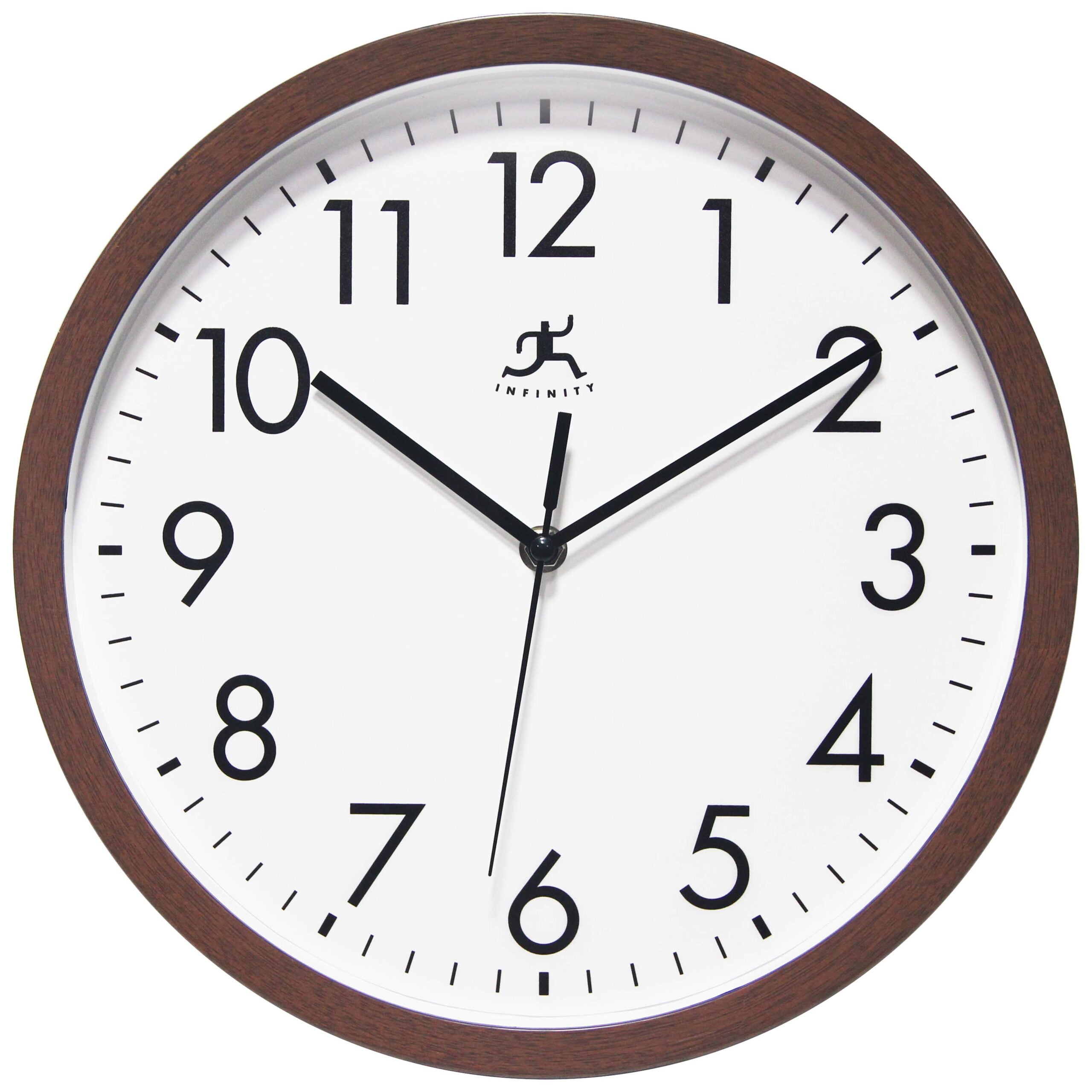 12" Walnut Brown Plastic Wall Clock with Glass Lens