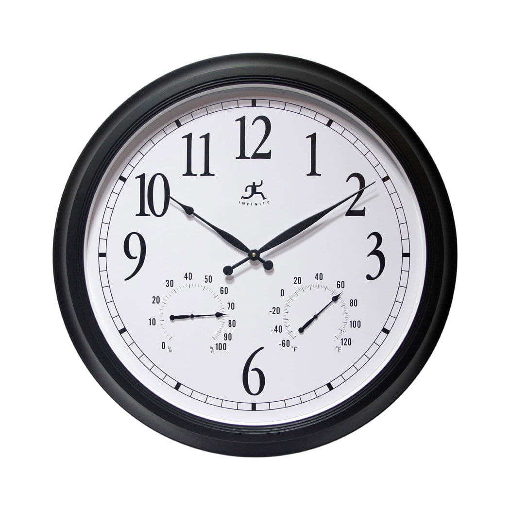 Oversized Black and White Outdoor Wall Clock with Thermometer and Hygrometer