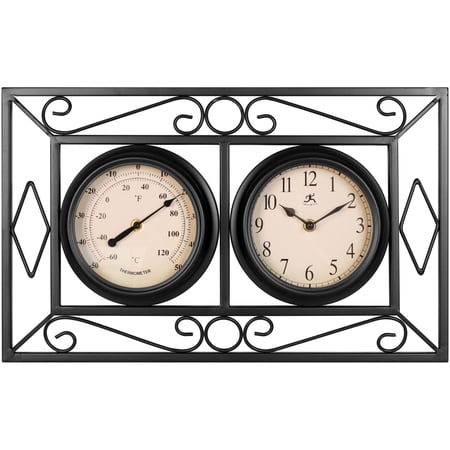 Infinity Instruments 20108BK-TC The Bookend Outdoor Hanging Clock/Thermometer