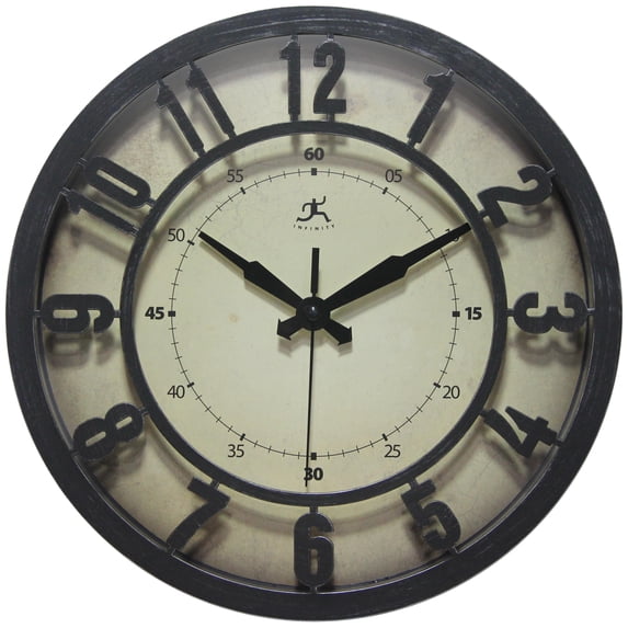 Infinity Instruments 3D Plastic 12" Indoor Wall Clock with 3D Numbers, Silent Movement, Black