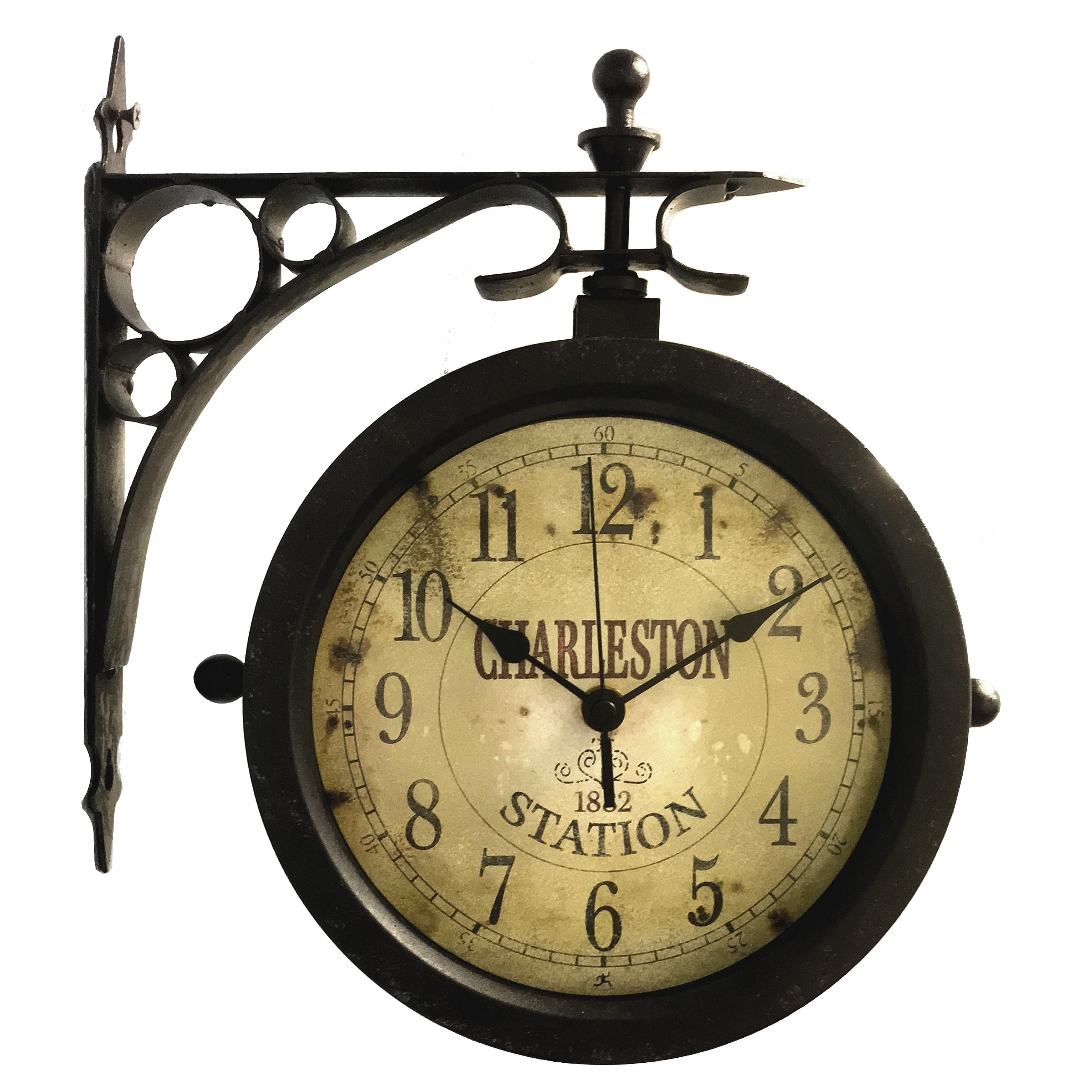 Charleston 12" Dual-Faced Brown Metal Wall Clock