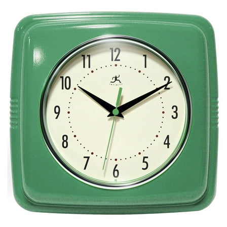 Infinity Instruments 9.25 " Green Retro Square Plastic Analog Wall Clock