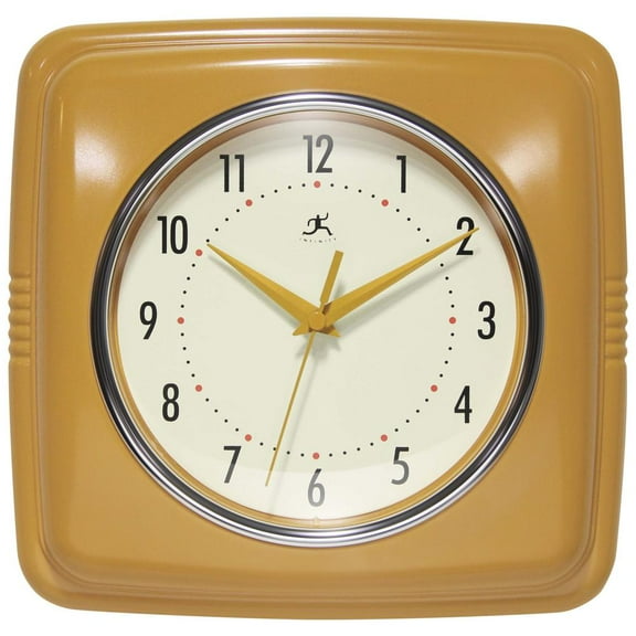 Infinity Instruments 9.5" Quartz Retro Square Indoor Wall Clock, Silent Mechanism