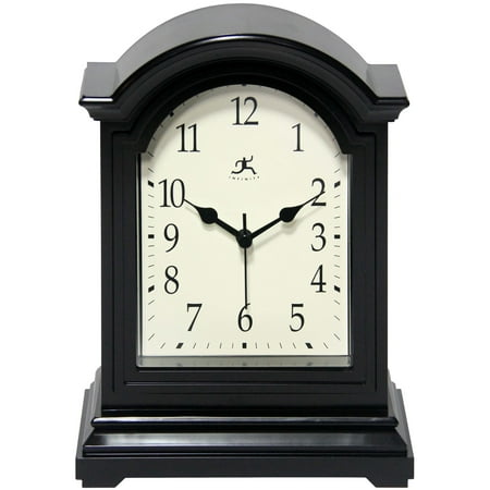 Infinity Instruments 9" x 9" Black Analog Semi-Rectangle Traditional Tabletop Clock