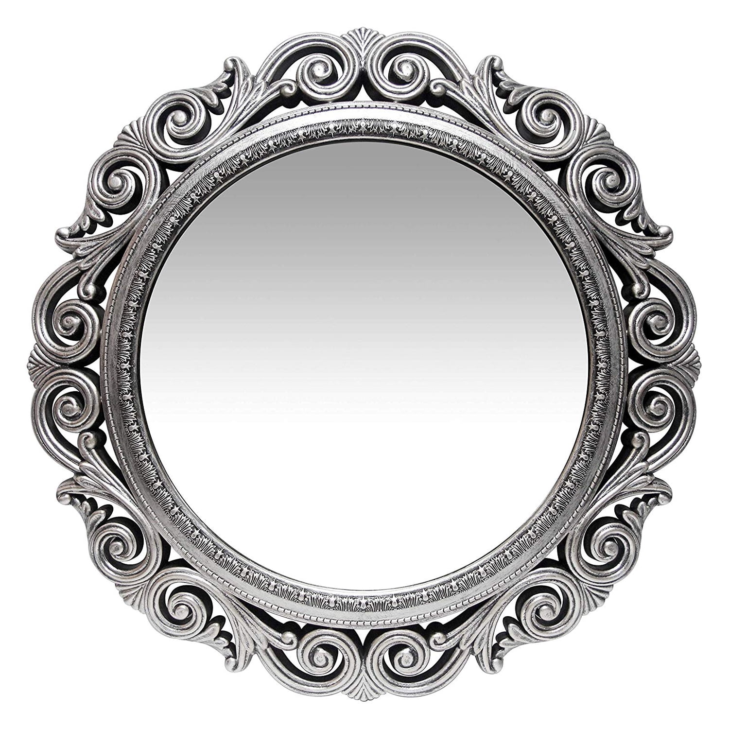 Infinity Instruments Antique Design Large 24-Inch Round Wall Mirror, Silver 