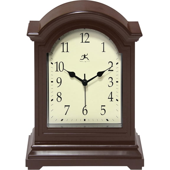 Infinity Instruments Brown Antique Grandfather Tabletop Clock 9 x 6 Mantle Mini Desktop Table Mantel Decor Vintage Living Room