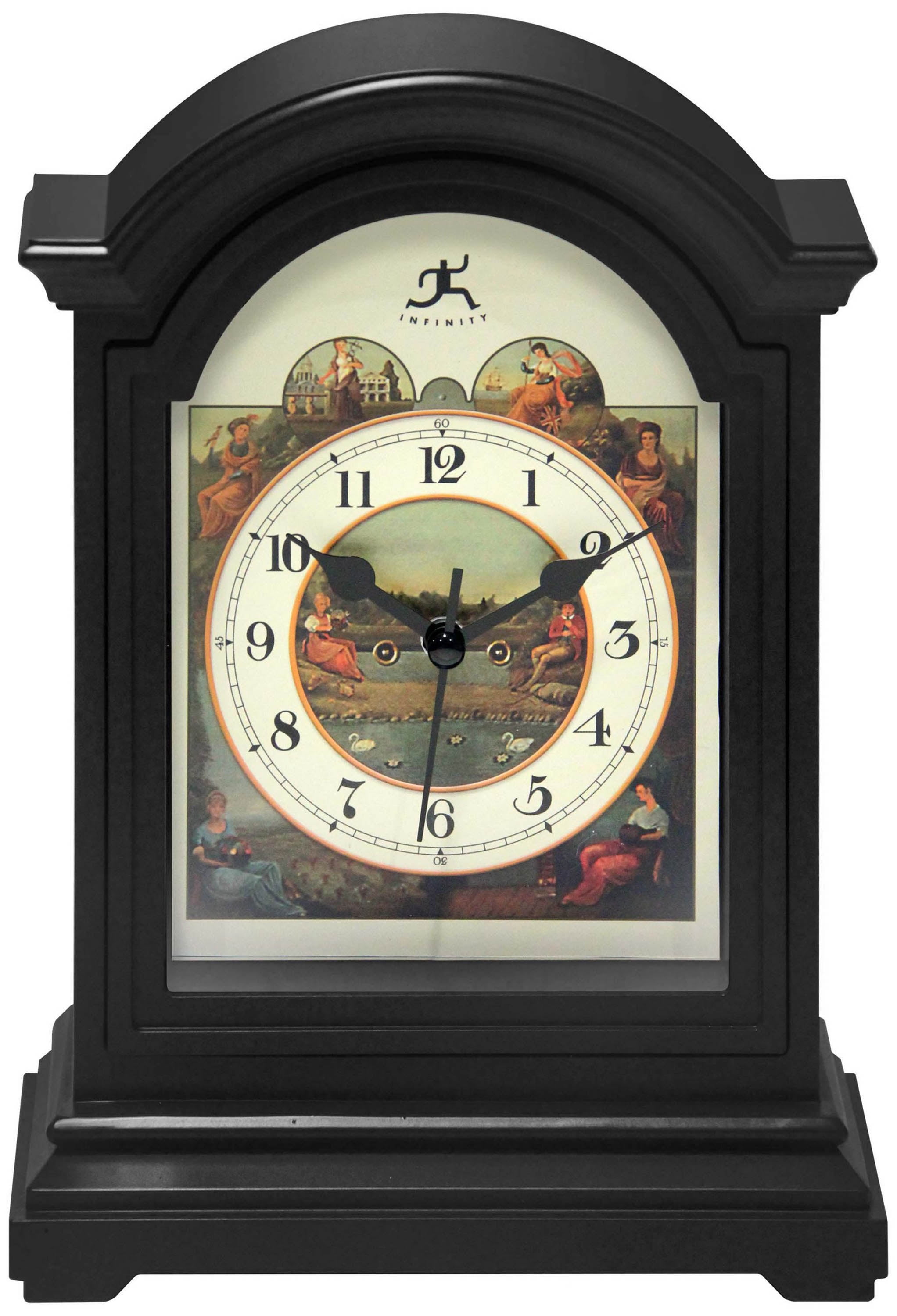 Black Grandfather-Inspired Tabletop Clock with Artwork