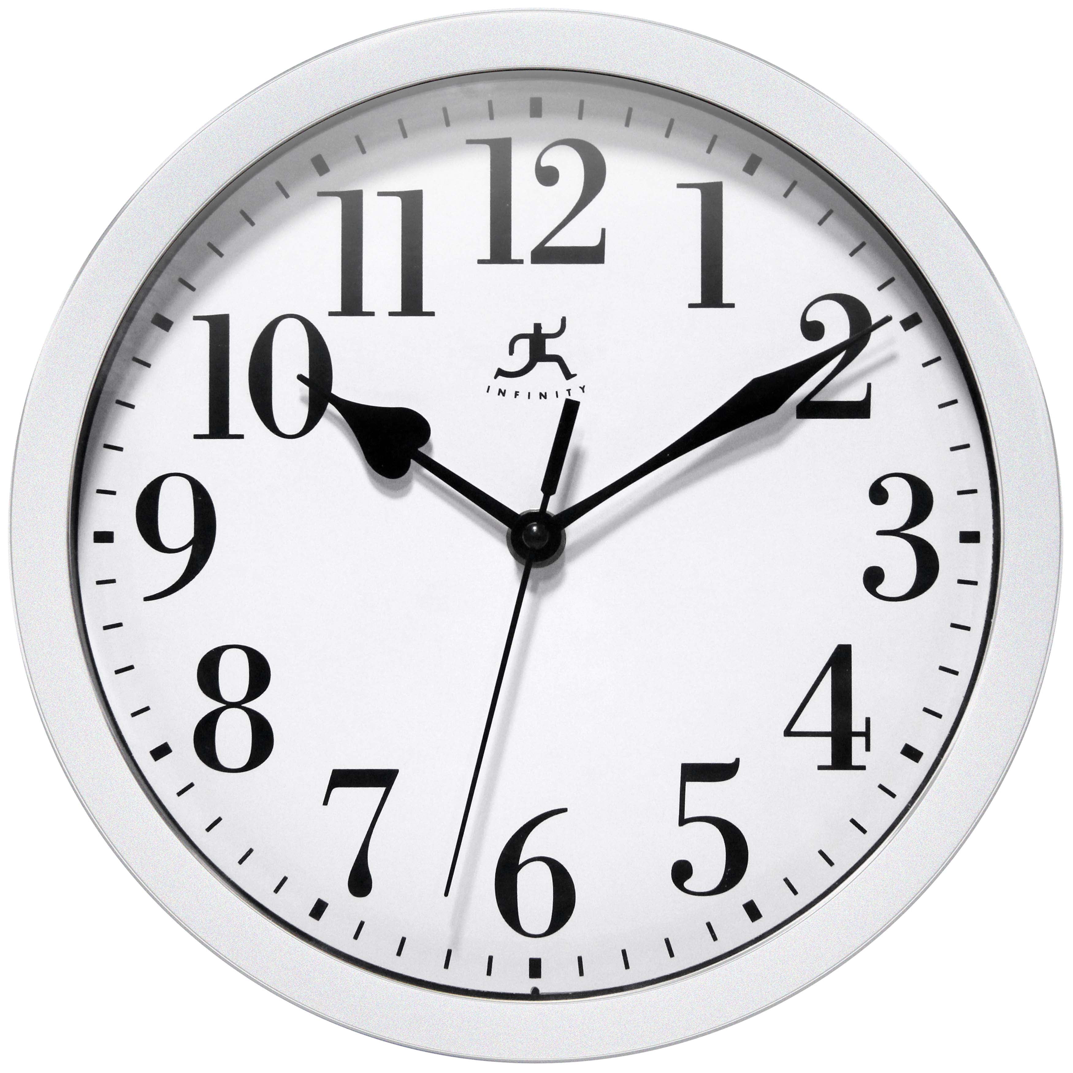 Classic Round Silver Plastic Wall Clock with Glass Lens, 9.63 Inch