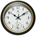 thumbnail image 1 of Infinity Instruments Classic Trim Plastic 12" Indoor/Outdoor Wall Clock with Built-In Thermometer, Silent Movement, Black and Gold, 1 of 7