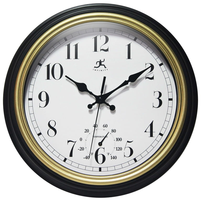 https://i5.walmartimages.com/seo/Infinity-Instruments-Classic-Trim-Plastic-12-Indoor-Outdoor-Wall-Clock-with-Built-In-Thermometer-Silent-Movement-Black-and-Gold_56d00c3e-9dd1-4add-9148-d85b843cf38a.68d4ecd07306281e085a5458c77b9d8b.jpeg?odnHeight=768&odnWidth=768&odnBg=FFFFFF