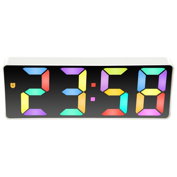 Infinity Instruments Digital Tabletop Alarm Clock, White with Colored Display, 6.25" x 2.25"