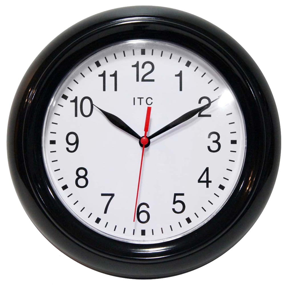 Black Round Plastic Wall Clock with Quartz Movement, 8.75 Inches