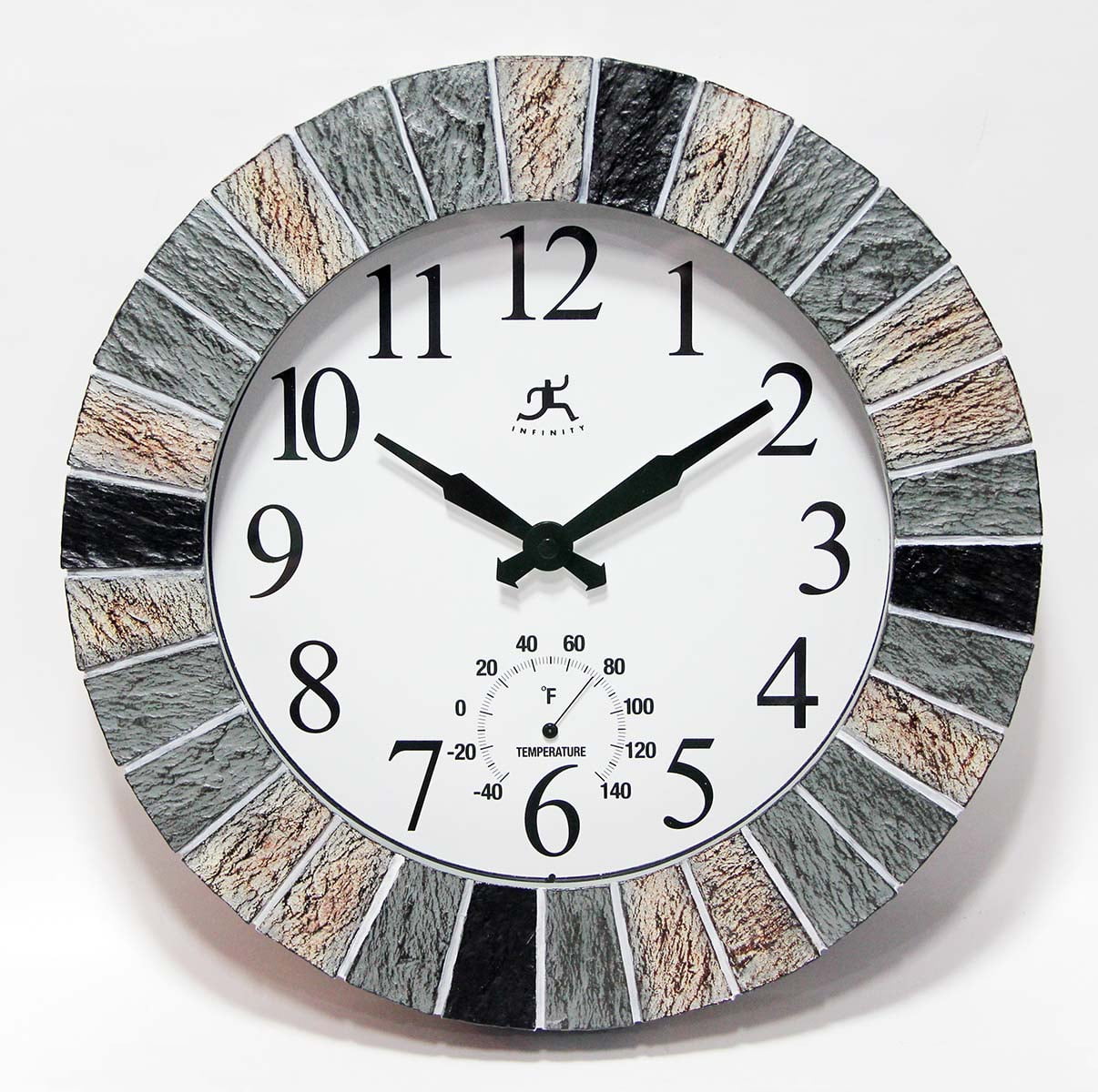 13" Faux Slate Frame Indoor/Outdoor Wall Clock with Thermometer