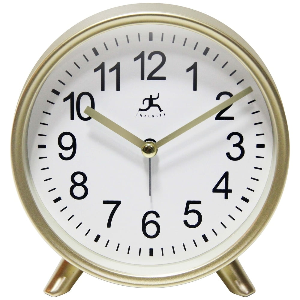 Matte Gold Round Analog Tabletop Alarm Clock