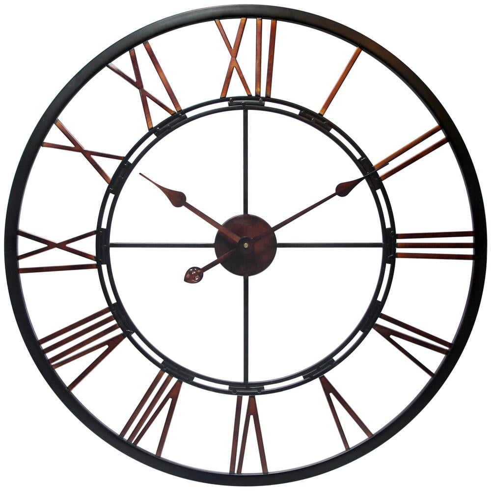 Oversized Bronze Metal Industrial Wall Clock with Cut Out Design