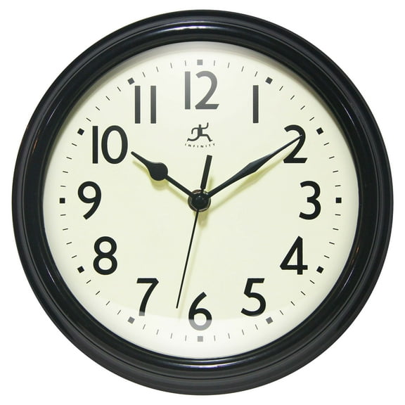 Infinity Instruments Nostalgic Plastic 9.5" Business/Office Indoor Wall Clock with Silent Movement, Black