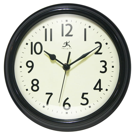 Infinity Instruments Nostalgic Plastic 9.5" Business/Office Indoor Wall Clock with Silent Movement, Black