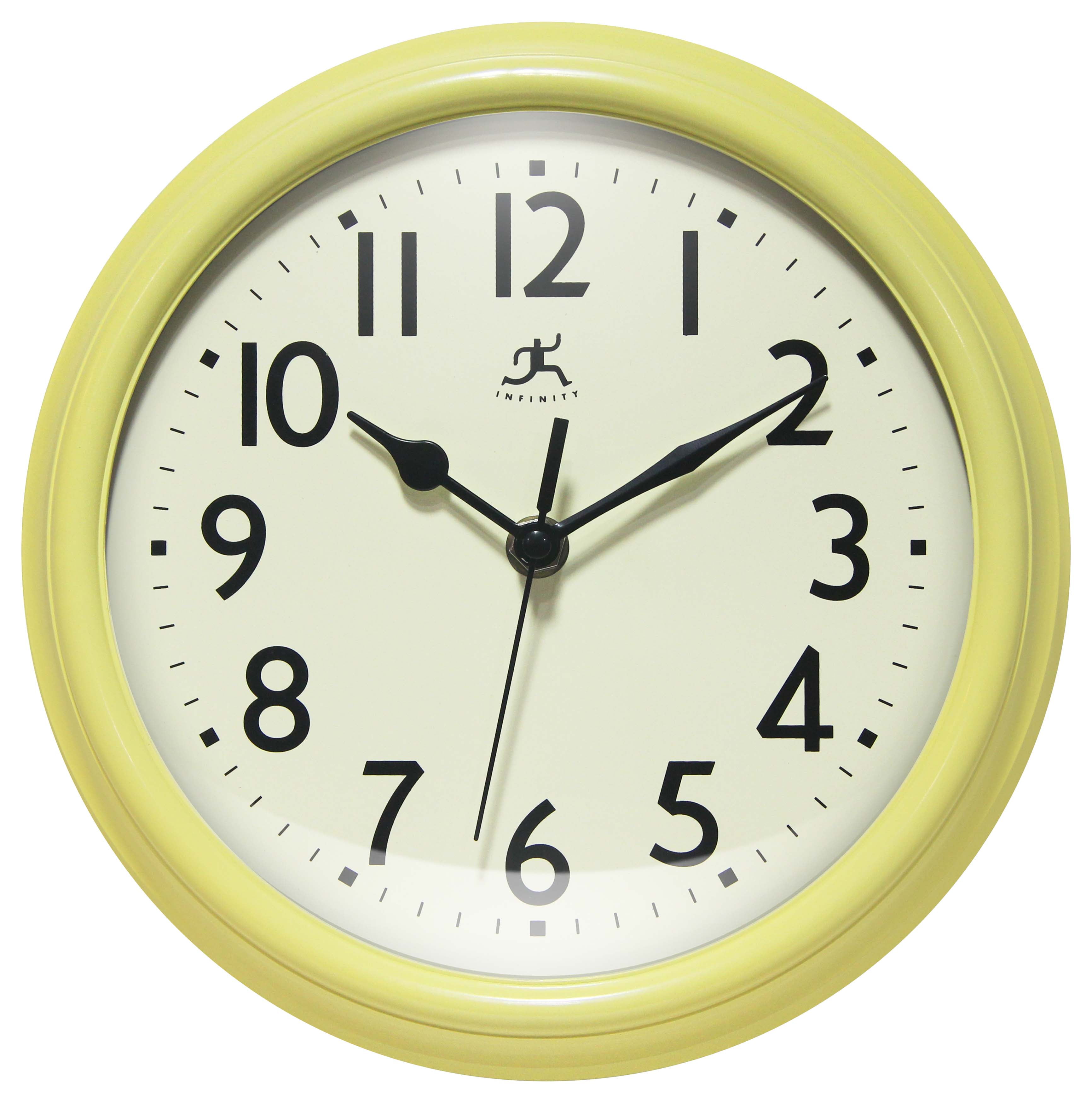 9.5" Yellow Plastic Retro Wall Clock with Black Metal Hands
