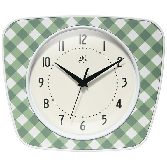 Infinity Instruments Plaid Trapezium Wall Clock, Green, 9.25" x 10.875"