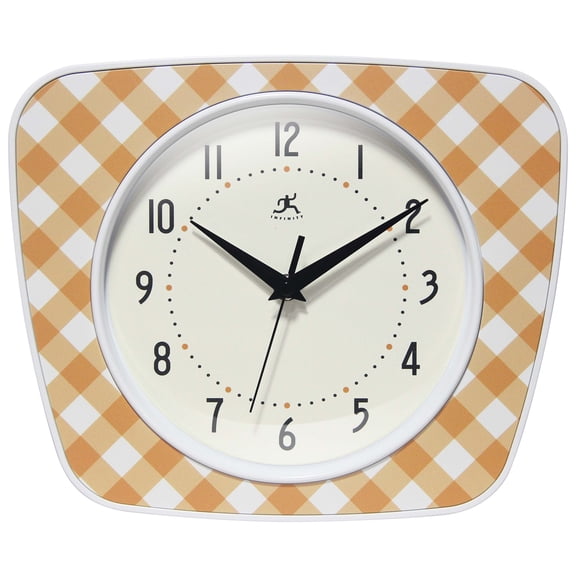 Infinity Instruments Plaid Trapezium Wall Clock, Orange, 9.25" x 10.875"