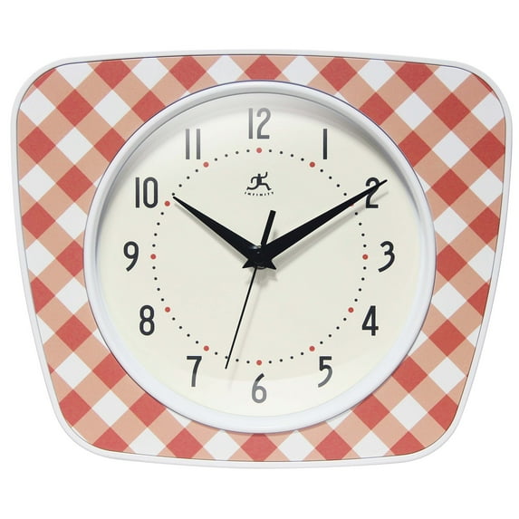 Infinity Instruments Plaid Trapezium Wall Clock, Red, 9.25" x 10.875"