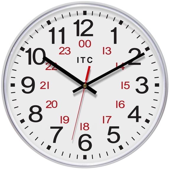 Infinity Instruments Prosaic 24-Hour ITC Business Wall Clock, Silver, 12"