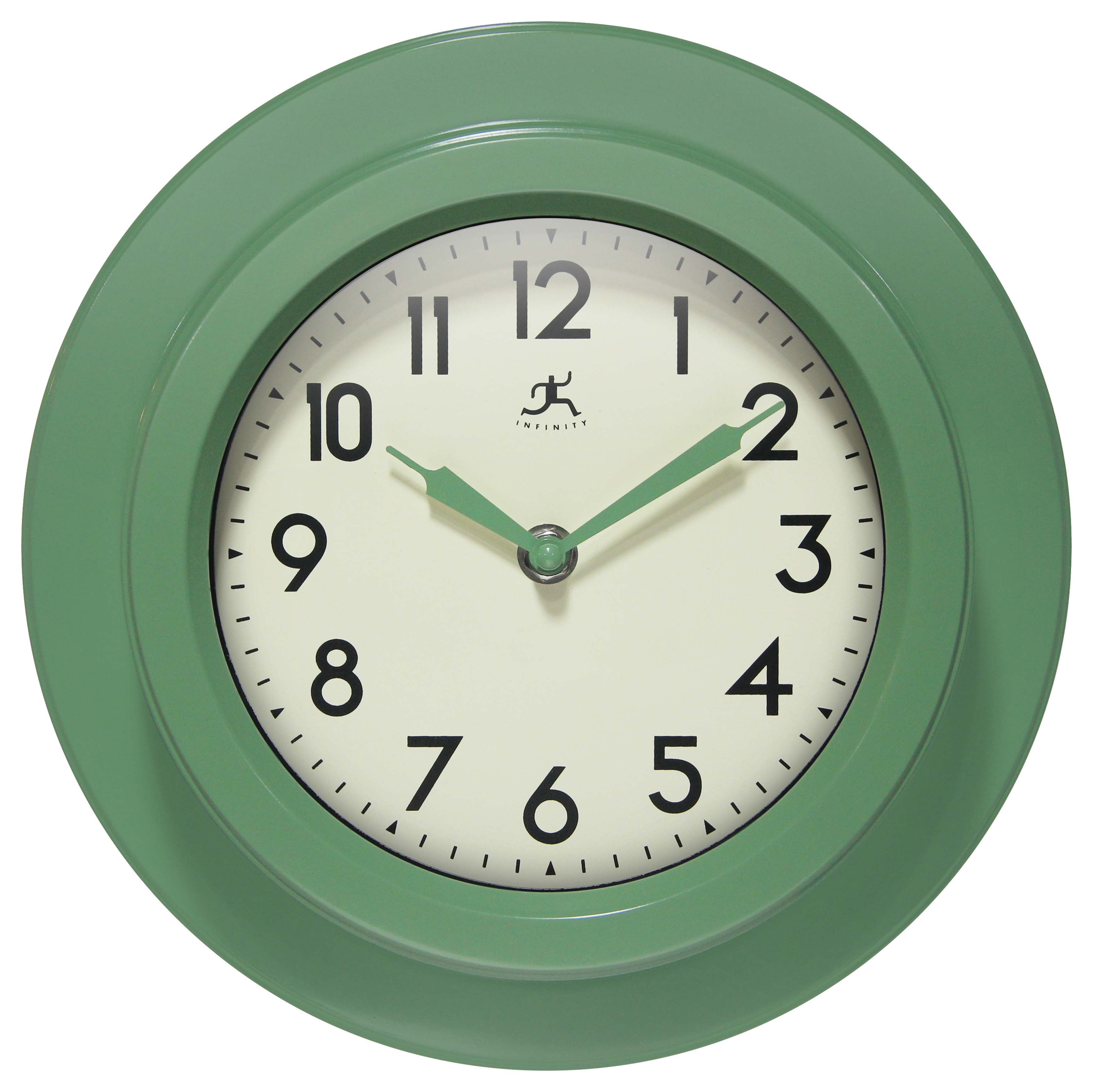 Infinity Instruments Retro Escape Plastic 9.75" Indoor Wall Clock with Silent Movement, Green