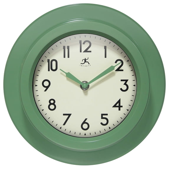 Infinity Instruments Retro Escape Plastic 9.75" Indoor Wall Clock with Silent Movement, Green