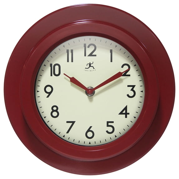 Infinity Instruments Retro Escape Plastic 9.75" Indoor Wall Clock with Silent Movement, Red
