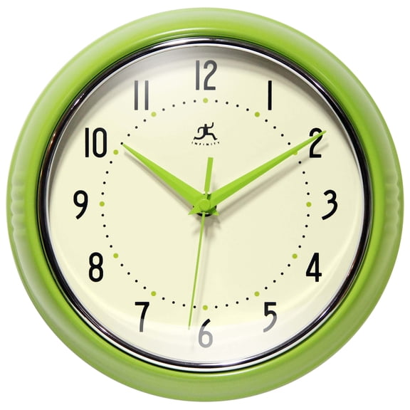 Infinity Instruments Retro Round Apple Green Metal 9.5-inch Analog Wall Clock