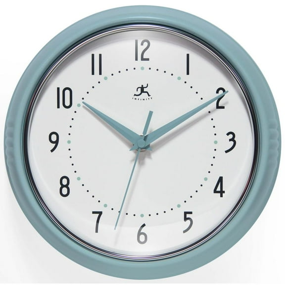 Infinity Instruments Retro Round Baby Blue Wall Clock, 9.5"