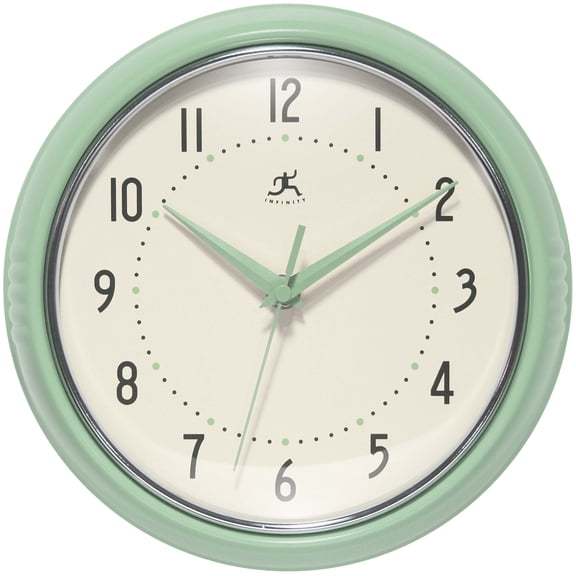 Infinity Instruments Retro Round Metal Wall Clock, Meadow Mist, 9.5"