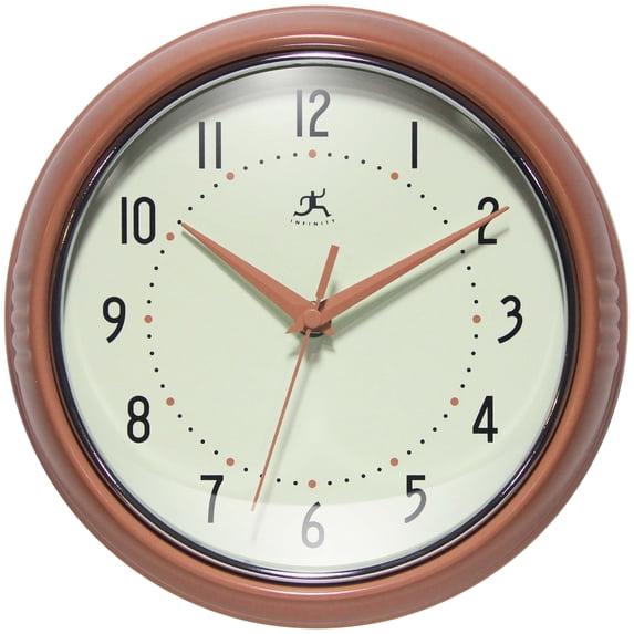 Infinity Instruments Retro Round Metal Wall Clock, Terracotta, 9.5"