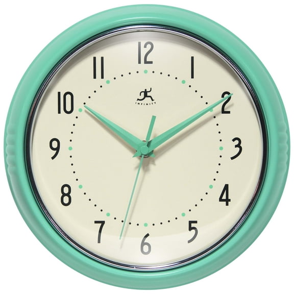 Infinity Instruments Retro Round Mint Green Wall Clock, 9.5"