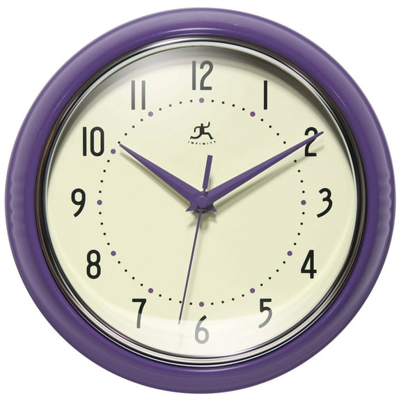Infinity Instruments Retro Round Purple Metal 9.5-inch Analog Wall Clock