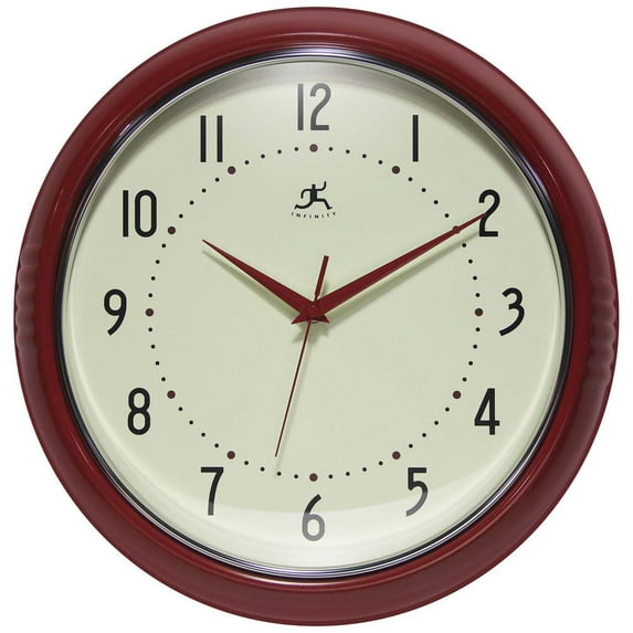 Infinity Instruments Retro Round Red Wall Clock, 15"