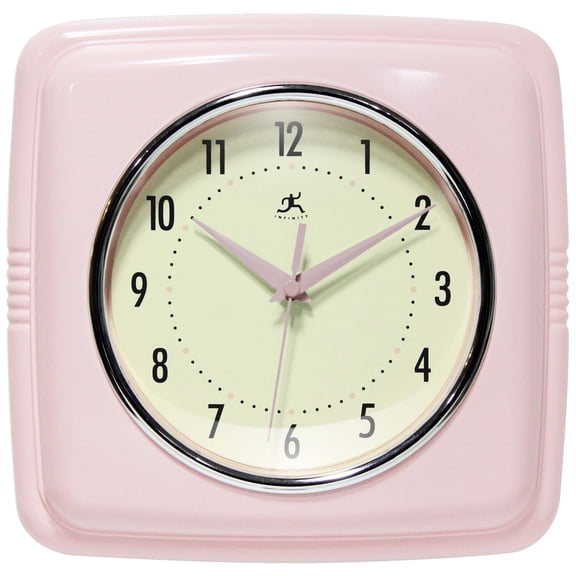 Infinity Instruments Retro Sqaure Rose Blush Pink Plastic 9.25-inch Analog Wall Clock