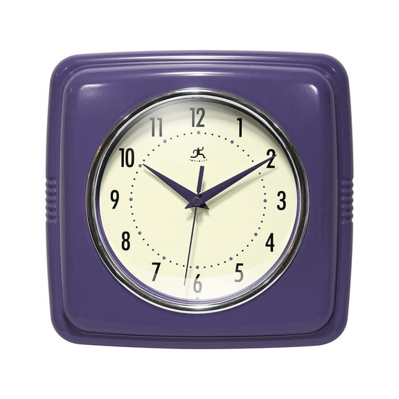 Infinity Instruments Retro Square Purple Plastic 9.25-inch Analog Wall Clock