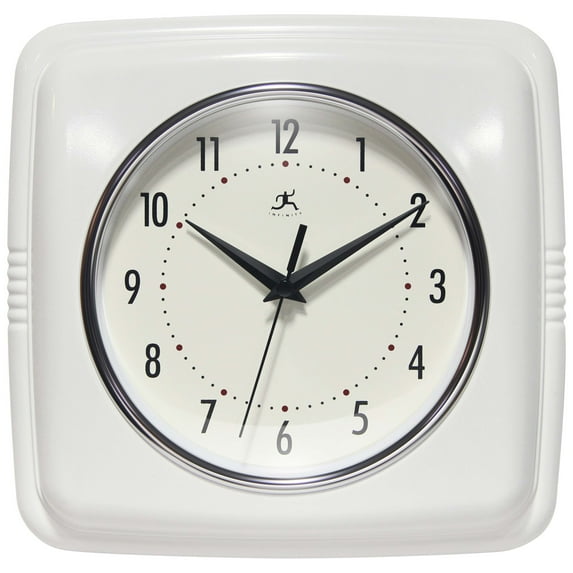 Infinity Instruments Retro Square White Wall Clock, 9.25"